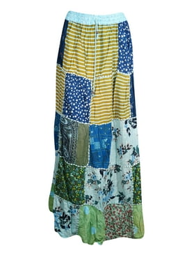 Mogul Women's Printed Rayon Patchwork Skirt Super Comfy Long Maxi Skirts S/M