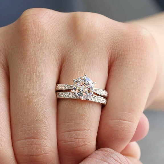 Versatile Luxury 2Pcs/Set Rings for Women Charming Cubic Zirconia Wedding Engagement Jewelry Engagement Party Accessories