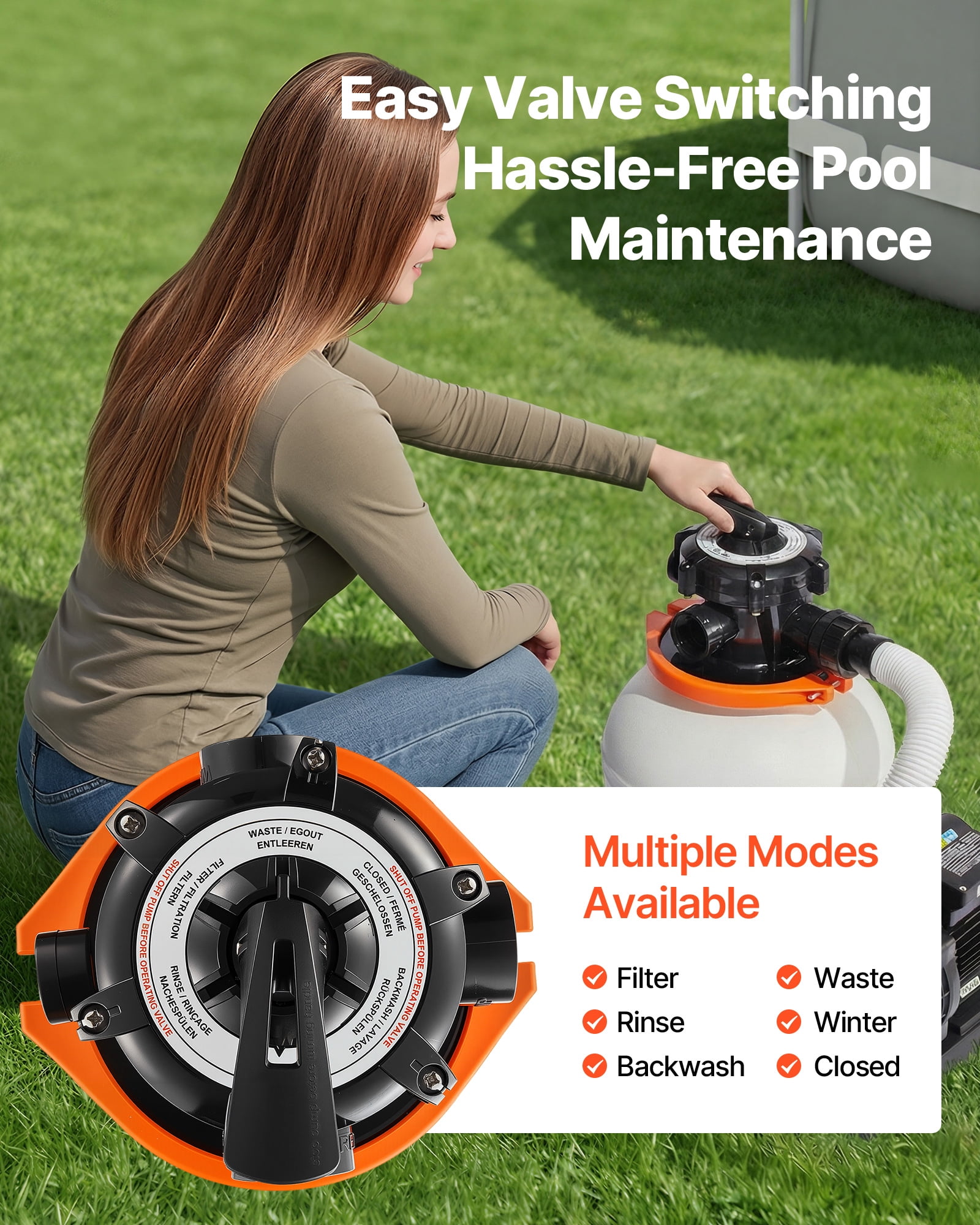 VEVOR 13" Sand Filter Pump for Above Ground Pool, 0.75 HP 3500 GPH Pool Pump with 6-Way Valve, Pre-Assembled Core & Leak-Resistant Connections, High-Efficiency Filtration System