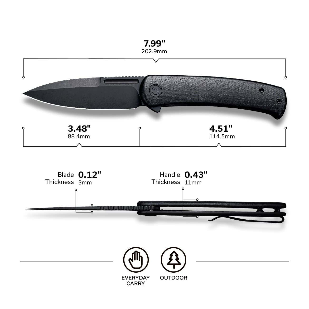 CIVIVI Cetos Folding Knife, 3.48-in 14C28N Blade Spear Point with Coarse Micarta Scale Flipper Knife Frame Lock C21025B-2