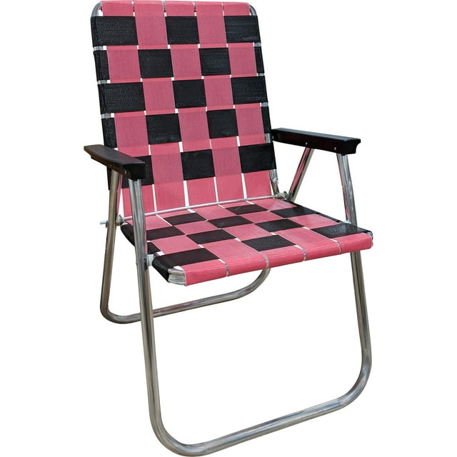 Lawn Chair USA - Chaise Classique Pliante en Aluminium à Sangles - Chaise d'Extérieur Durable, Portable et Confortable - Idéale pour le Camping, les Sports et les Concerts - Rose et Noir