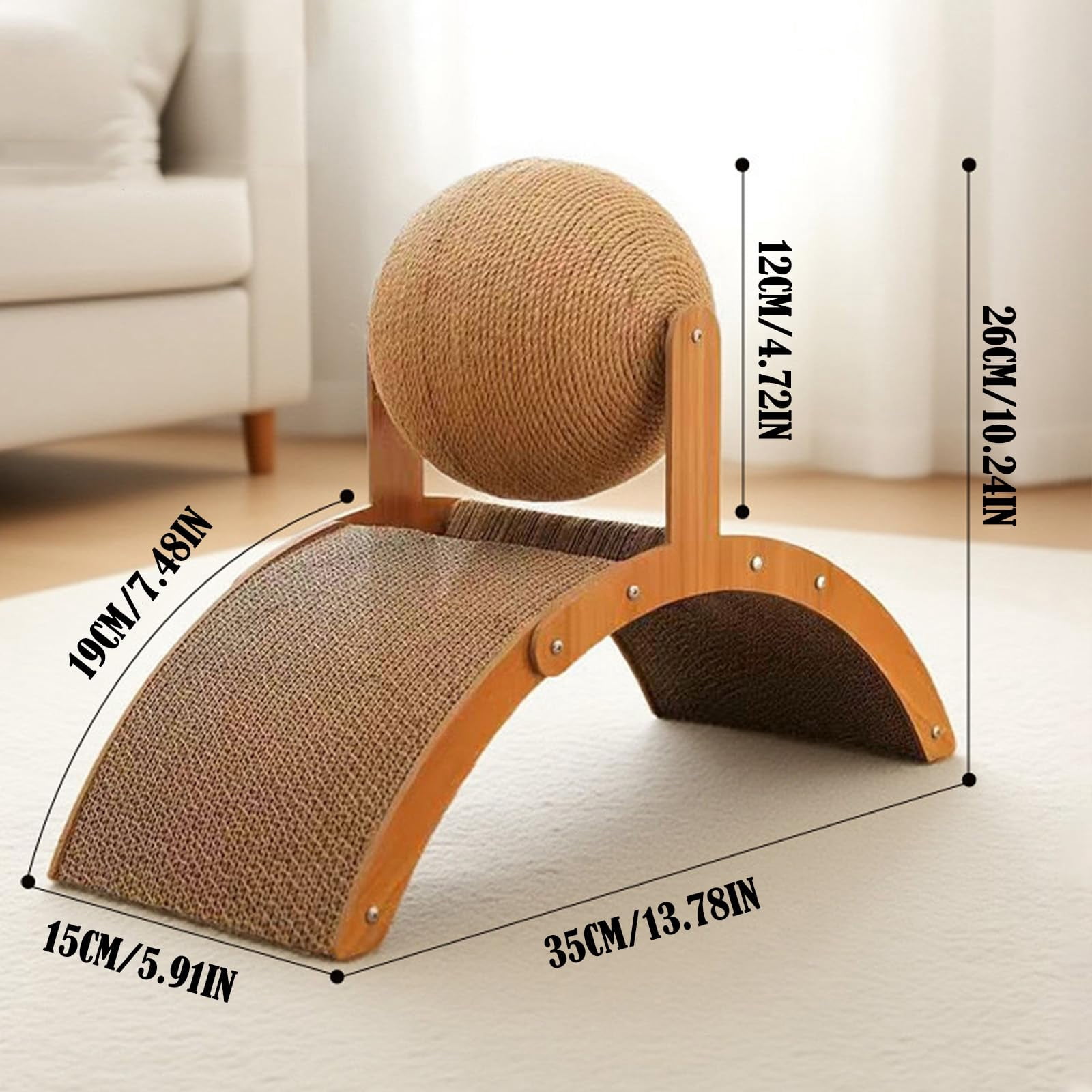 Cat Scratching Ball on Stand,360° Rotating Sisal Ball on Solid Wood Stand, Interactive Cat Scratching Toy for Indoor Cats, Arch Bridge Design Claw Sharpener