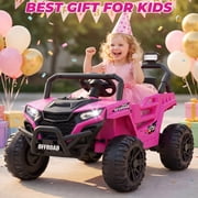 Ktaxon 12V Kids Electric Ride On Car w/ Parent Remote Control, Bluetooth, Lights, 3 Speeds, Powered Wheel Ride On Toy for Boys & Girls Ages 2-6, Rose Red