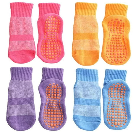 

ESA Supplies Esaroll Anti Skid Socks Toddler Girl 3 to 5 Years Trampoline Socks for Kids Bulk 4 Pairs Pink Yellow Blue Purple