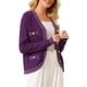 thumbnail image 4 of Suéter de Cardigan de V Cuello para Mujeres INSPIRE CHIC de Manga Larga con Ribete en Contraste, Tejido Acanalado, Talla 2XL, Color Púrpura, 4 of 5