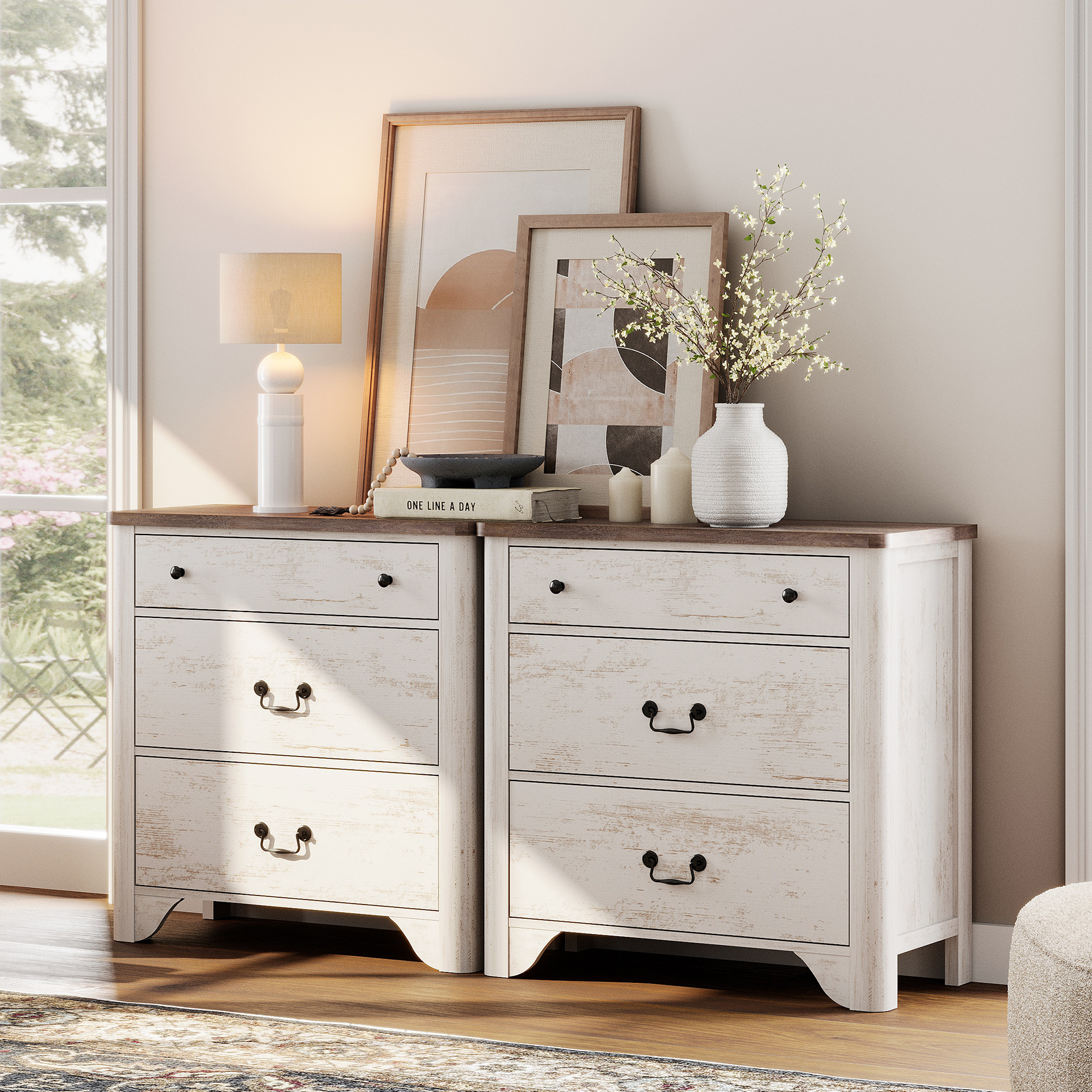 Farmhouse TV Stand For Tvs Up To 70", 2-In-1 TV Stands With 6 Drawers, Entertainment Center TV Console With Storage Cabinets For Living Room Bedroom