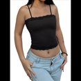 thumbnail image 3 of Camiseta Sin Mangas para Mujer, con Tirantes Finos Ajustables, Camisola Corta con Ribete de Encaje, Estilo Y2K, para Salir en Verano. Negro M, 3 of 10