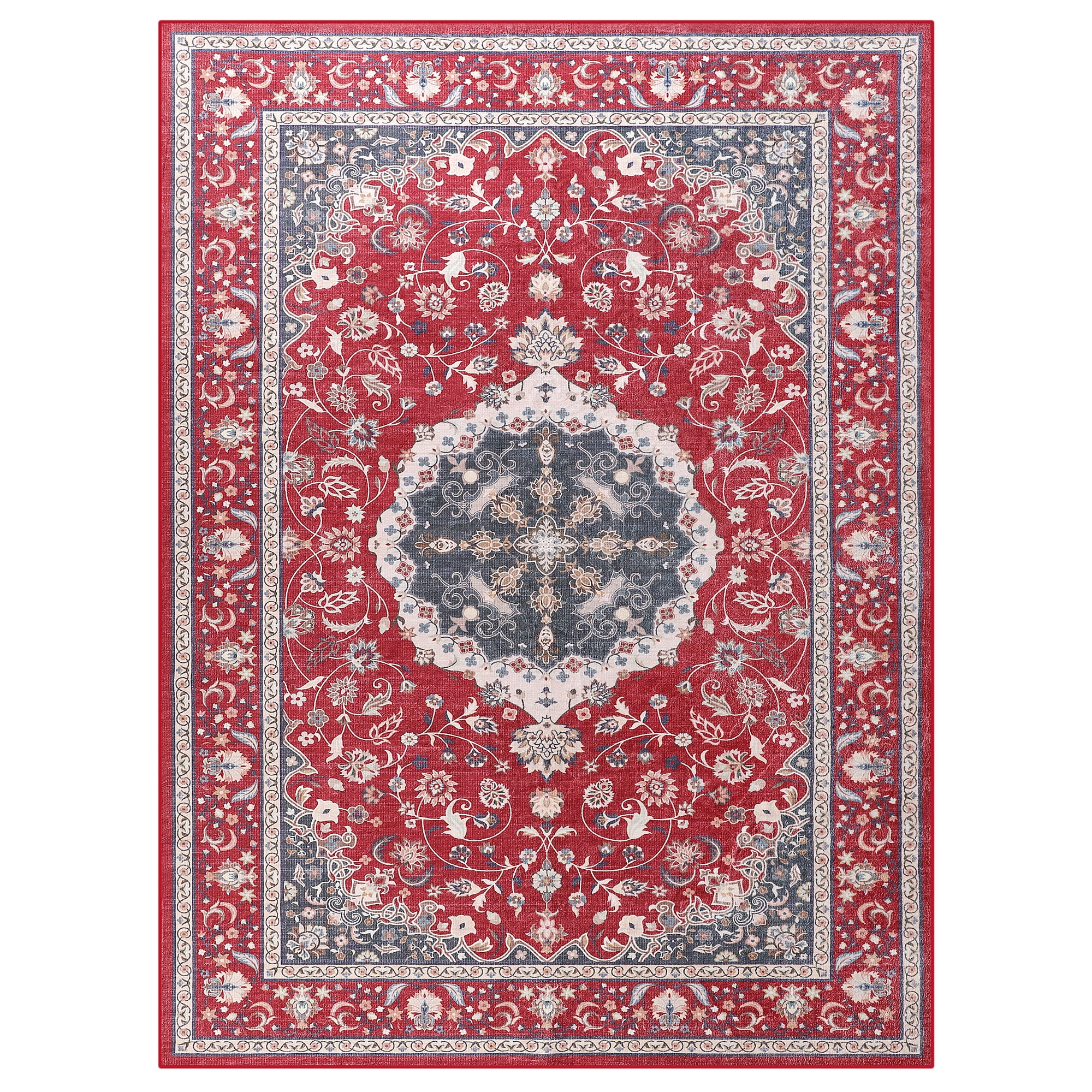 Wondo Bohemian Machine Washable Area Rug for Living Room, Red, 5' x 8'