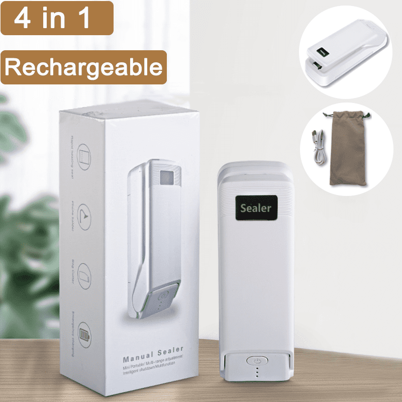 Illuminlabs Rechargeable Chip Sealer – Portable Mini Bag Sealer, 4-in-1 Chip Bag Sealer Heat Seal with Cutter, Heat Sealer for Plastic Bags