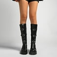 thumbnail image 2 of Rokment Women's Fall Winter Knee High Motorcycle Riding Boots Punk Leather Buckles Mid Calf Chunky Tall Combat Boots, 2 of 7