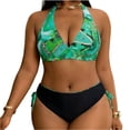 thumbnail image 2 of Traje de baño de 2 piezas para mujer, trajes de baño para mujer, traje de baño de moda para mujer de talla grande, traje de baño estampado con tirantes, traje de baño con abertura lateral, traje de ba, 2 of 8