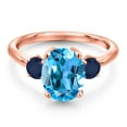 thumbnail image 3 of Gem Stone King 3.90 Ct Oval Swiss Blue Topaz Blue Sapphire 18K Rose Gold Plated Silver Ring, 3 of 6