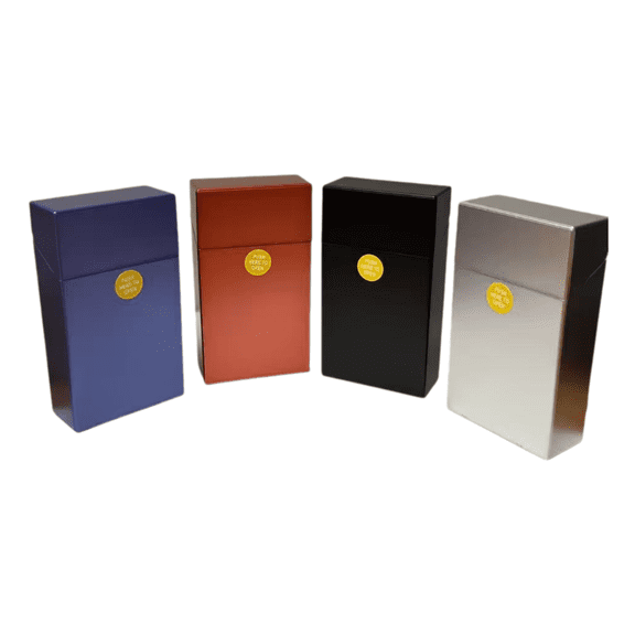 4 PACK 100 Size Push-to-Open Plastic Cigarette Case Cube Square Metal Design for Men and Women