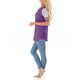 thumbnail image 5 of Camiseta de mujer con estampado de rayas, manga corta, blusa con cuello redondo, morado, L seitruly AP001776-18, 5 of 7