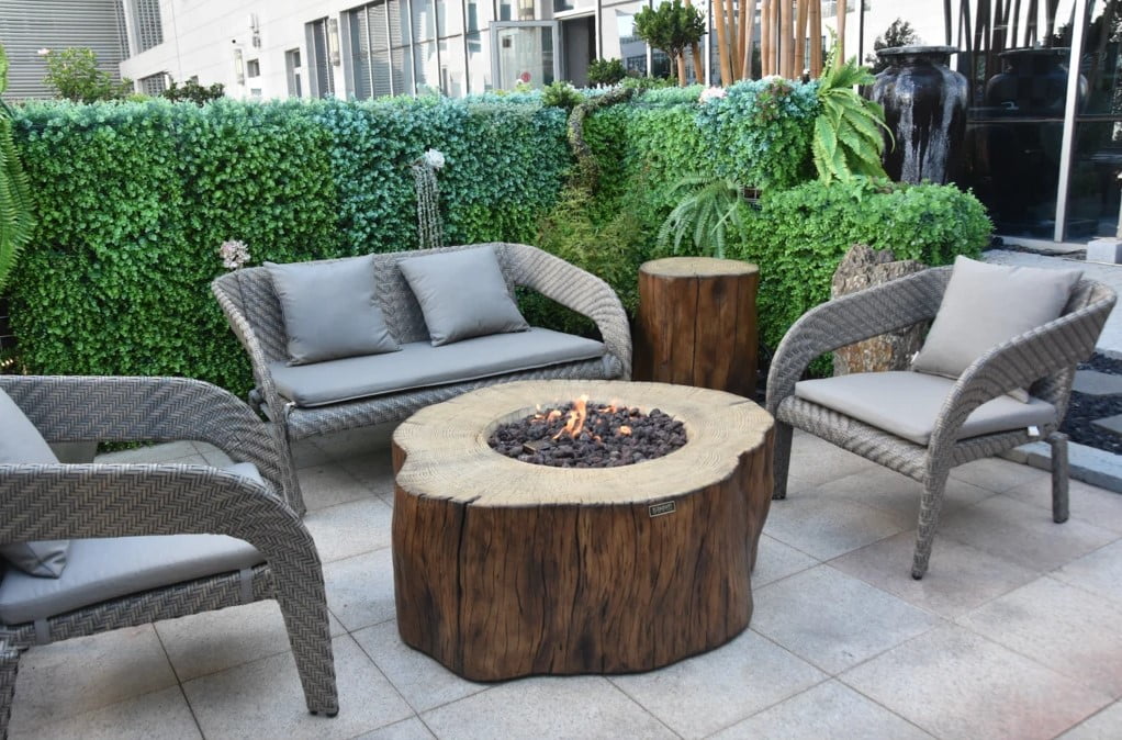 Elementi | Manchester Fire Pit Table Concrete Red Wood Design Liquid Propane Gas| OFG145RW-LP