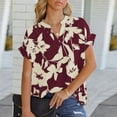 thumbnail image 2 of Blusa de gasa con botones y cuello en V de manga corta con estampado de verano a la moda sexy informal para mujer Pompotops hkajfhjk470289, 2 of 6