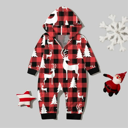 

Baby Christmas Sets Prints Hooded Zipper Jumpsuit Family Outfit