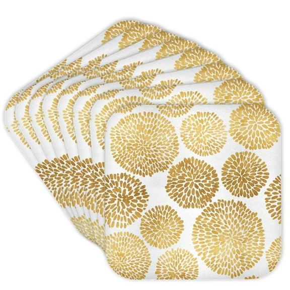 3drose, Gold and White Mums Flowers Pattern, Set of 8 Coasters - Soft
