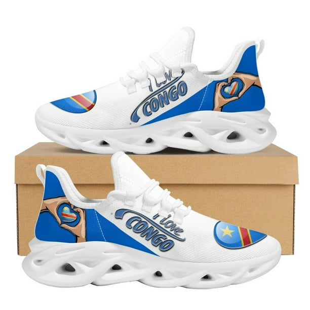 Zapatos de plataforma con cordones y malla con bandera del Congo unisex, zapatillas de deporte transpirables de verano para mujer, calzado cómodo nuevo