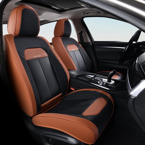 FLORICH Front Car Seat Covers, Breathable&Waterproof Faux Leather Seat Protectors, Automotive Interior Accessories Universal Fit Most Cars, Black&Brown