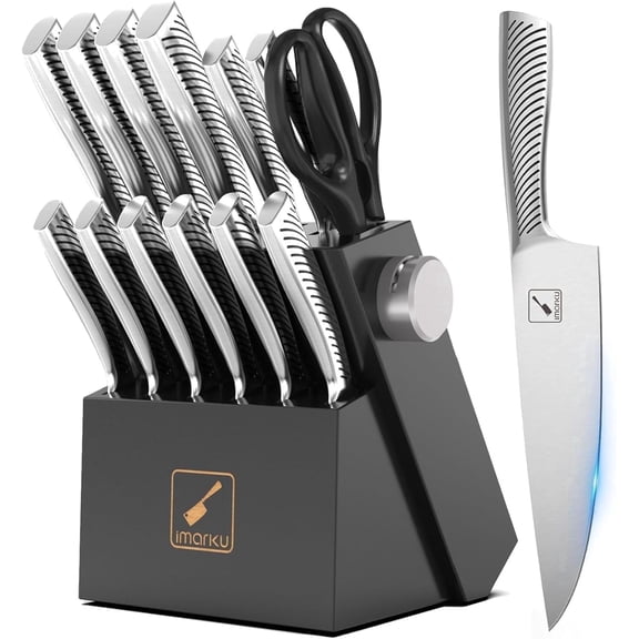 imarku Knife Set - Knife Sets for Kitchen with Block, 14PCS High Carbon Stainless Steel Kitchen Knife Set, Dishwasher Safe Knife Block Set with Ergonomic Handle, Kitchen Essentials