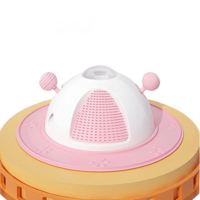 Espace Chat Espace Chat Jouets Éducatifs Interactifs, Chargeur Automatique en Forme de Vaisseau Spatial, Riches Jouets Intellectuels pour Animaux de Compagnie, Chargeur, Boule Molaire, Frisbee Jouets Multifonctionnels, (Rose)