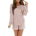 thumbnail image 5 of YWDJ 2 Piece Outfits for Women Dressy Pants Sets Leopard Sequins Pocket Long Sleeve Pajama Set Lounge Top Short Sleepwear Pink S, 5 of 9