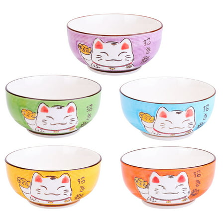 

5Pcs Cartoon Plutus Cat Ceramic Rice Bowl Tableware Set Bowl Cartoon Animal Dining Bowl Anti-scalding Food Bowl