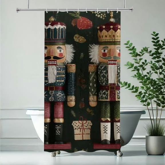 RKSupls Christmas Shower Curtain, Christmas Nutcrackers Theme Shower Curtain with Hooks for Christmas Home Bathroom Decor Washable Curtains, 36x72 in