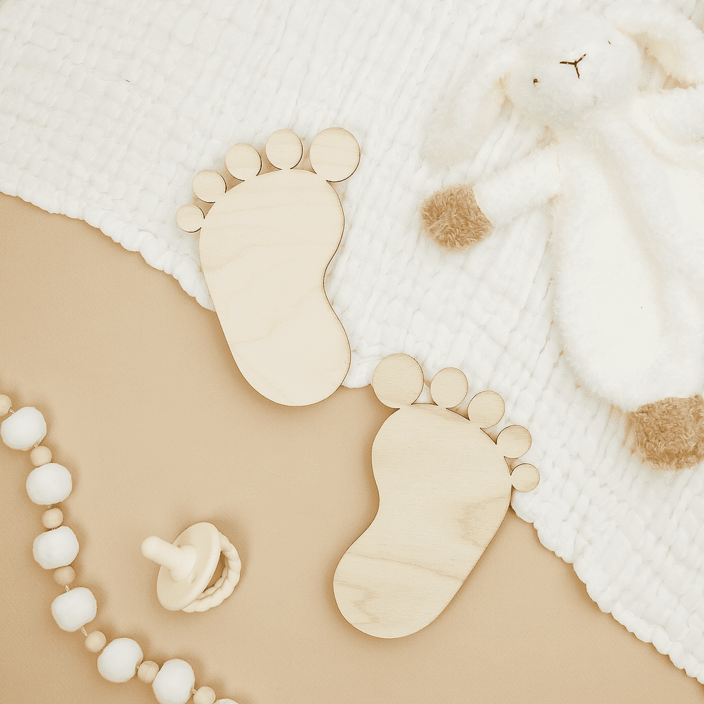 Pair of DIY Wood Baby Feet 4-inch, Pack of 5 Baby Announcement Sign Prop for Nursery Decor and Baby Shower Decorations, by Woodpeckers