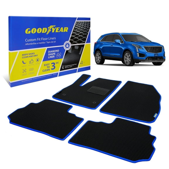 Goodyear All-Weather Car Floor Mats –Custom Fit for Cadillac XT5 17-26, Blue 4 Pc.Set, Heavy-Duty Diamond Floor Liners for Cars, SUVs, Trucks–Ultimate Interior Car Accessories for Men&Women- GY007077