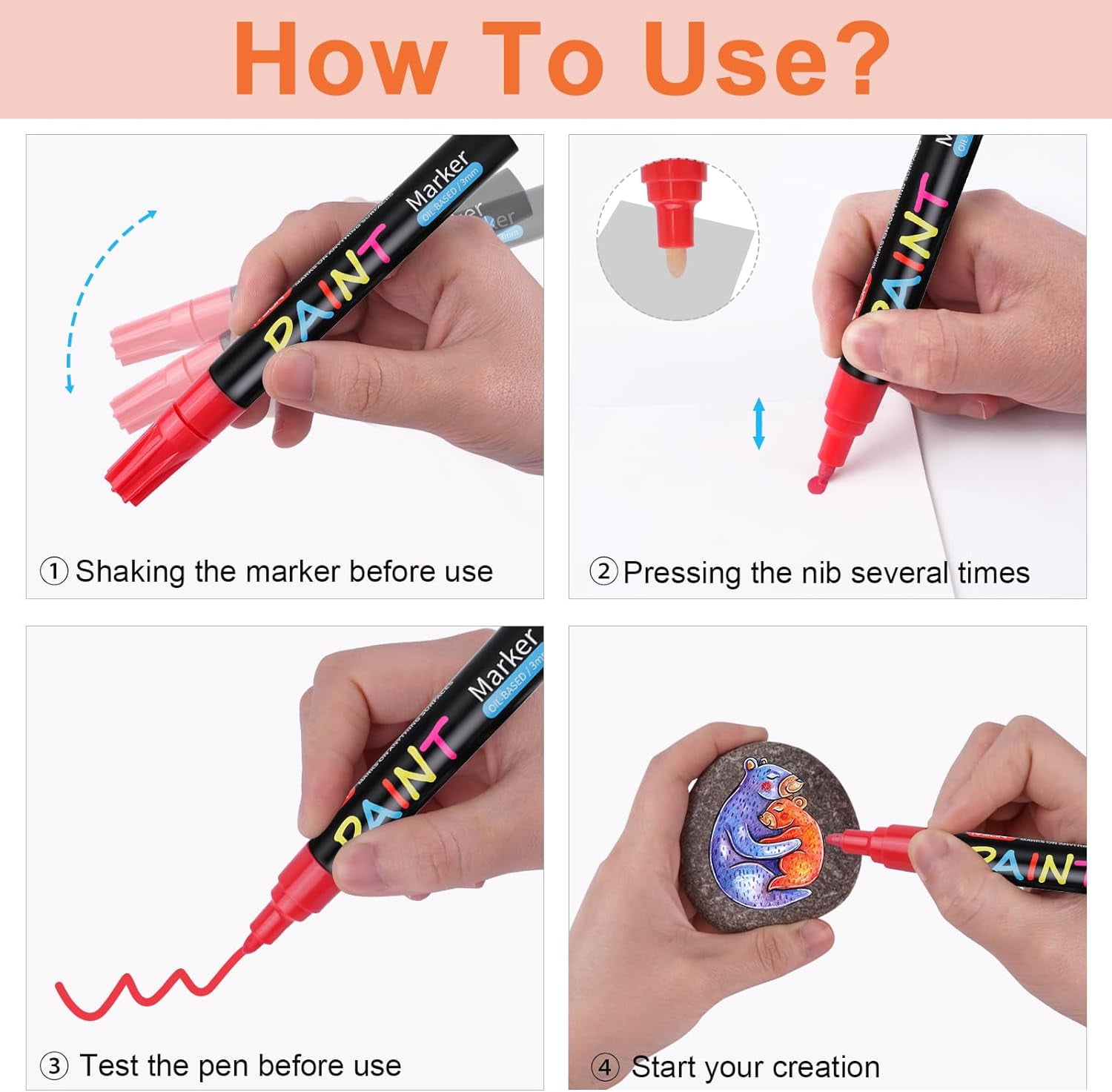 Paint Pens Paint Markers, 20 Colors Oil-Based Waterproof Marker Pen Set, Never Fade Quick Dry and Permanent, Works on Rocks Painting, Wood, Fabric, Plastic, Canvas, Glass, Mugs