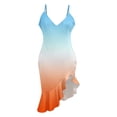 thumbnail image 3 of Elainilye Fashion Womens Dress Sexy V-Neck Sleeveless Ruffle Low-cut Slit Sling Dresses Party Club Dress,Orange, 3 of 4