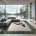 thumbnail image 2 of ODIKA 8'x10' Washable Area Rug Teal Green Duck Hunting Vintage Design Farmhouse Style with Fishing Motifs Border for King Size Bedroom Under Bed, Master Suite, Non-Shedding, Easy Care, 2 of 7