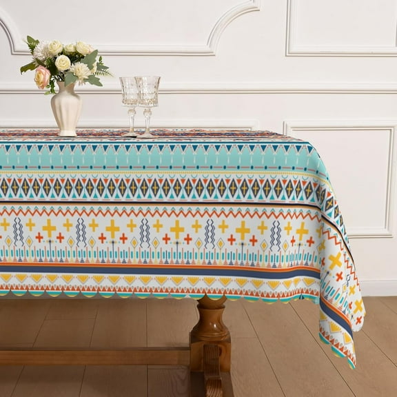 Mizhona Coloful Geometric Tablecloth Rectangle,Boho Table Cloth for Kitchen Dinner Decor,60"x84"