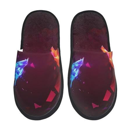 Balery Futuristic Red And Blue Bird Slient Indoor Furry Fleece Comfort House Shoes Soft Non-Slip Home Shoes Cotton slippers House Slippers-- Medium