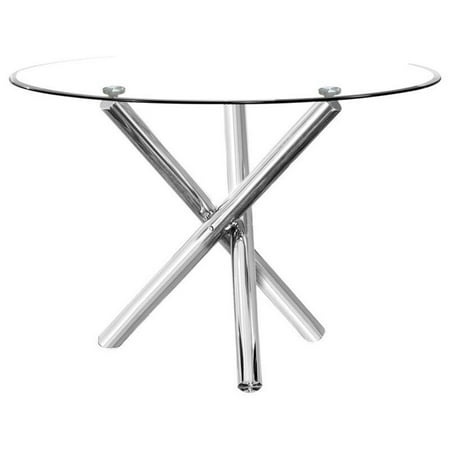 Pemberly Row 43 Round Glass w/Stainless Steel Legs Dining Table - Silver