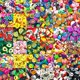 thumbnail image 1 of 100 cuentas de cerámica blanda mezcladas con frutas y cuentas perforadas de dibujos animados, material para hacer pulseras de bricolaje cortadas en rodajas (flor de amor), 1 of 5