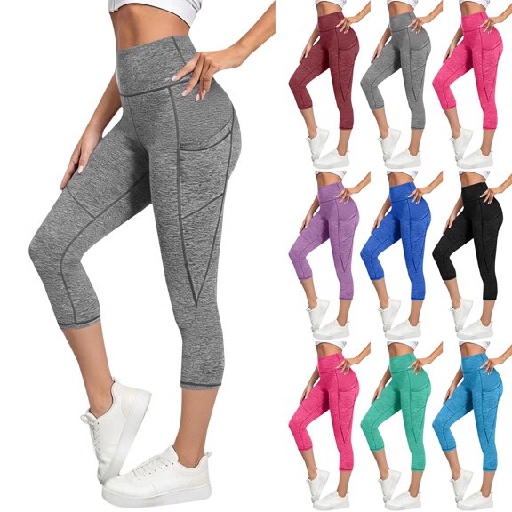 Breezora Women's High Waisted Seamless Yoga Capri Pants - Breathable Cationic Fabric with Pockets, Workout and Running Tights