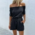 thumbnail image 4 of Summer Wide Leg Solid Color Off The Shoulder Rompers,Women's Casual Jumpsuit Strapless with Pocket, 4 of 9