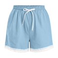 thumbnail image 6 of Only Moment Women's Casual Elastic Waist Lounge Shorts Amboo Hemp Casual Baggy Trendy Hot Pants Elastic Waist Drawstring Comfy Shorts Shorts Sky Blue,XL, 6 of 8