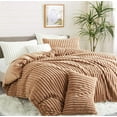 thumbnail image 5 of JOLUSERE Khaki Fluffy Striped Duvet Cover King Set, 3-Piece Super Soft Faux Rabbit Fur Winter Warm Fuzzy Comforter Cover, 5 of 15