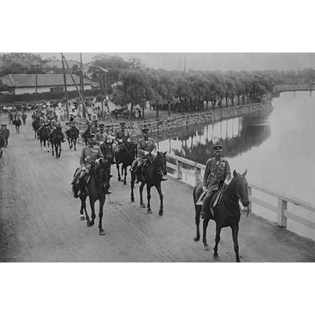 Imperial Commander - Commander Yuhi of Japanese Imperial Guard & Suite on Horseback near Imperial Palace beside moat Poster Print by unknown