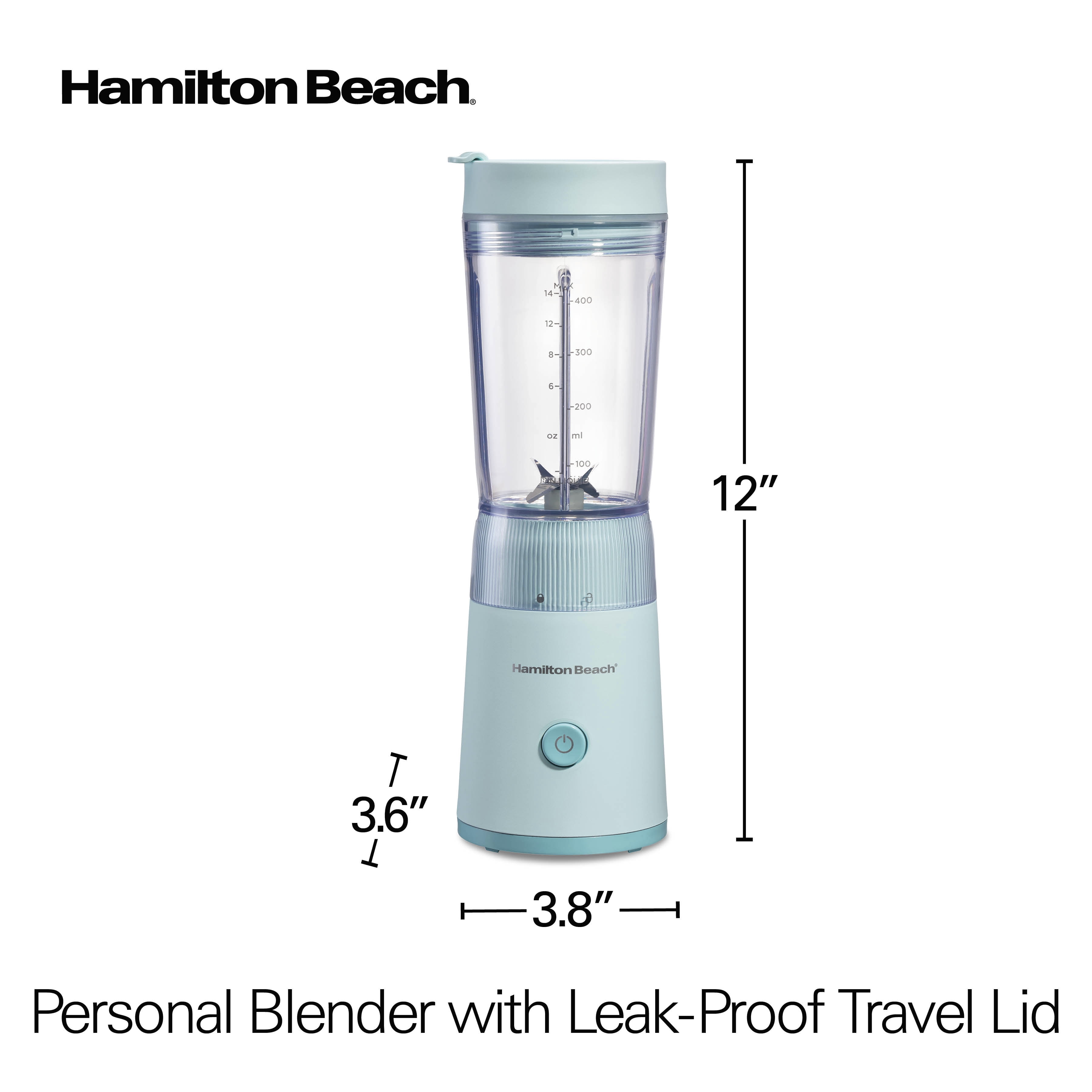 Hamilton Beach Personal Blender, 14 oz BPA-Free Jar 300 W Portable Blender for Shakes and Smoothies with Leakproof Lid, Ice Blue