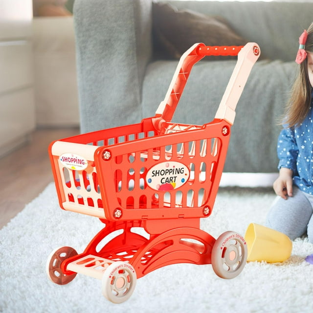 Carrito de compras para niños, juguetes de simulación, regalos de San Valentín para niños, juegos de rol, carrito de compras de comestibles de 3 nivel Rojo
