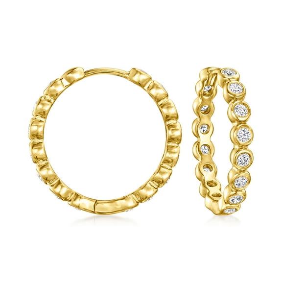 Ross-Simons 0.60 ct. t.w. Bezel-Set CZ Hoop Earrings in 18kt Gold Over Sterling, Women's, Adult