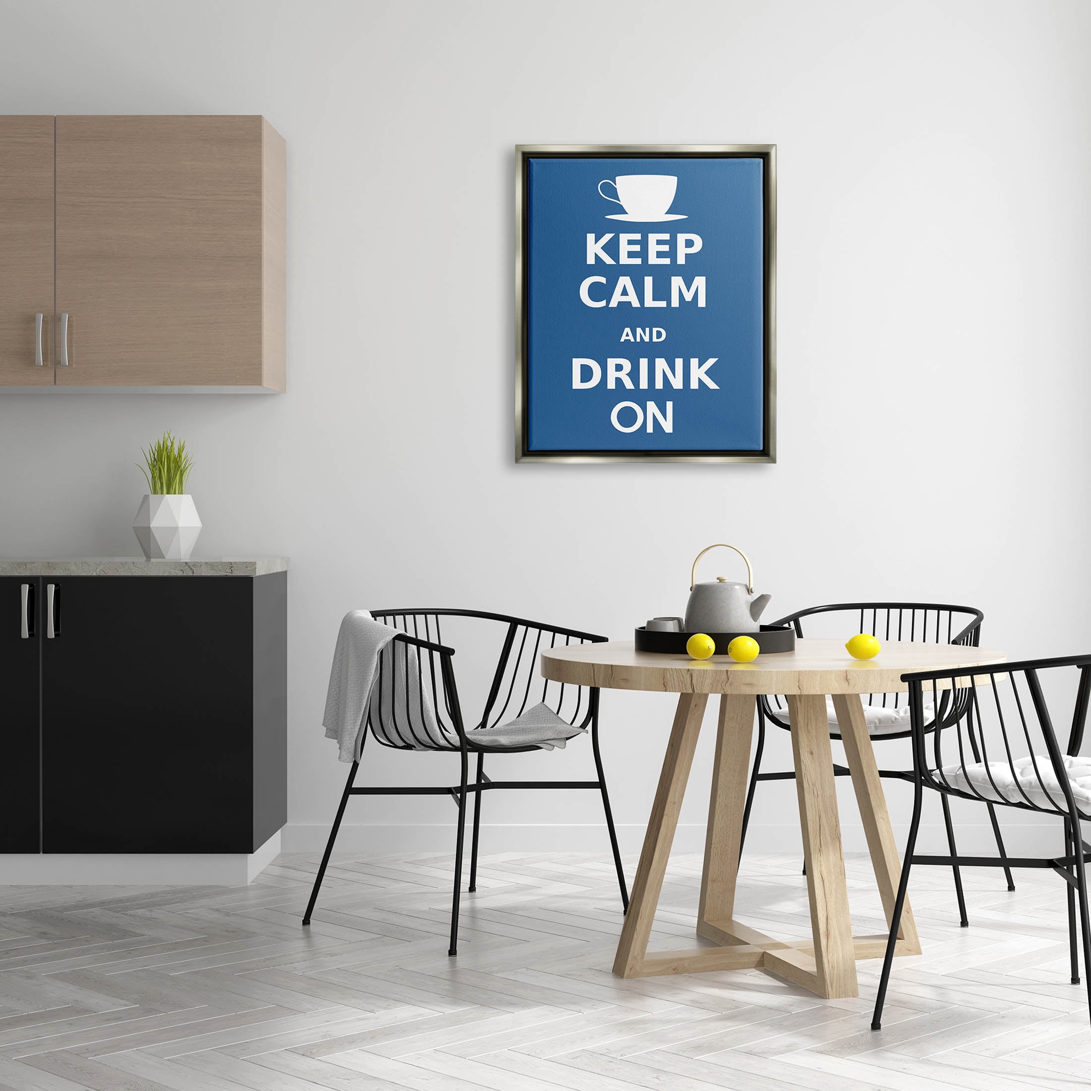 Keep Calm & Drink On Coffee Mug Food & Beverage Graphic Art Luster Gray Framed Art Print Wall Art