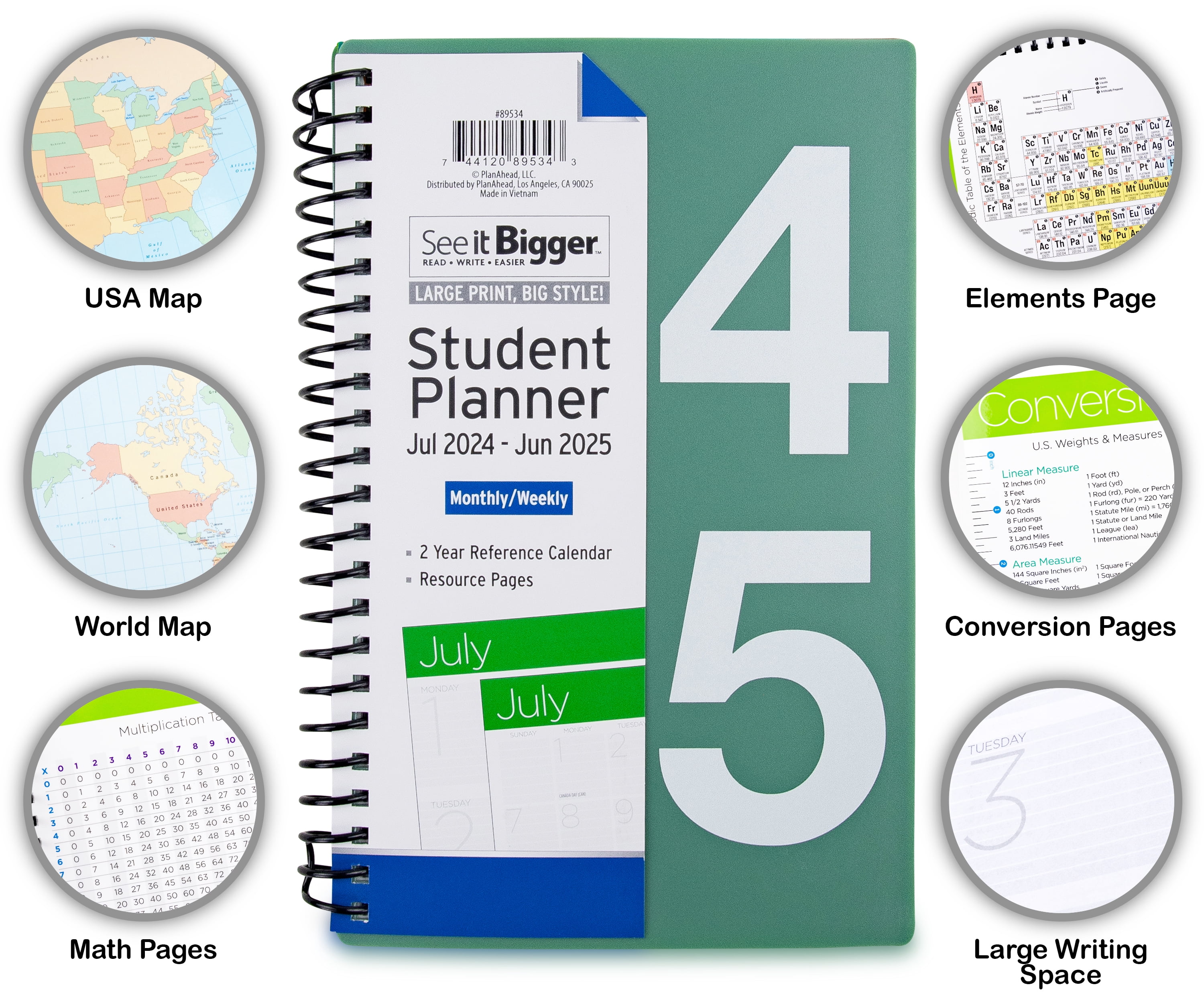 See it Bigger Academic July 2024-June 2025 Weekly Student Planner (8 x 5)