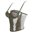 thumbnail image 4 of Conairie Women's Bustier Corset Top Lace Boned Solid Color Spaghetti Strap Fitted Mesh Bonded Party Going Out Cami Tops Army Green L, 4 of 5