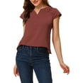 thumbnail image 1 of INSPIRE CHIC Blouse de Travail à Manches Courtes Col en V Uni pour Femmes TP Rouge Brique, 1 of 6